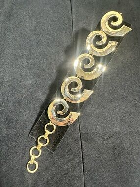 NOS/ Vtg Polished Gold Plated Heavy Swirl Link Bracelet/Anklet